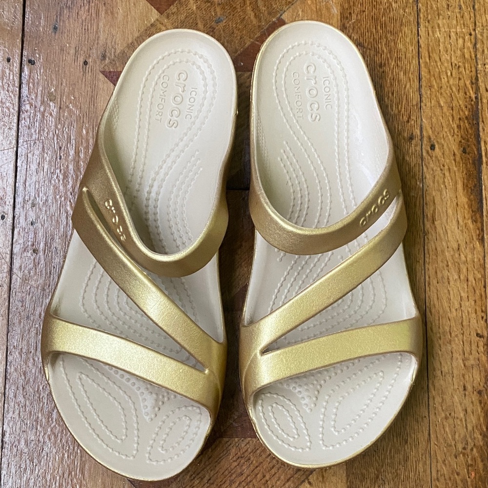 CROCS Metallic Gold Slide Sandals